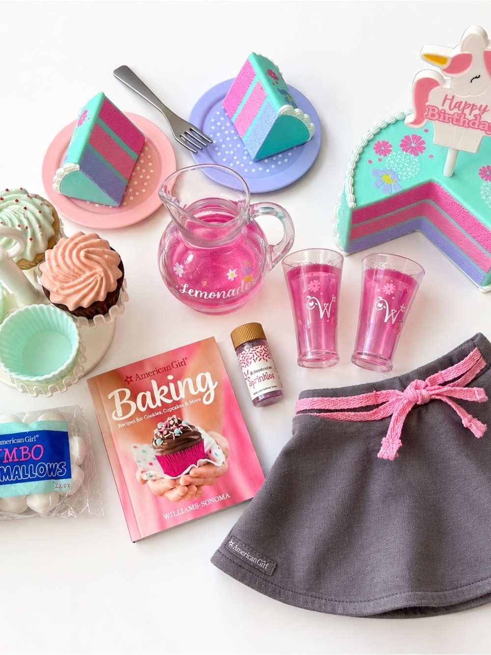 American Girl Party Tableware Set - Pink, Teal & Purple Play Dessert Accessories
